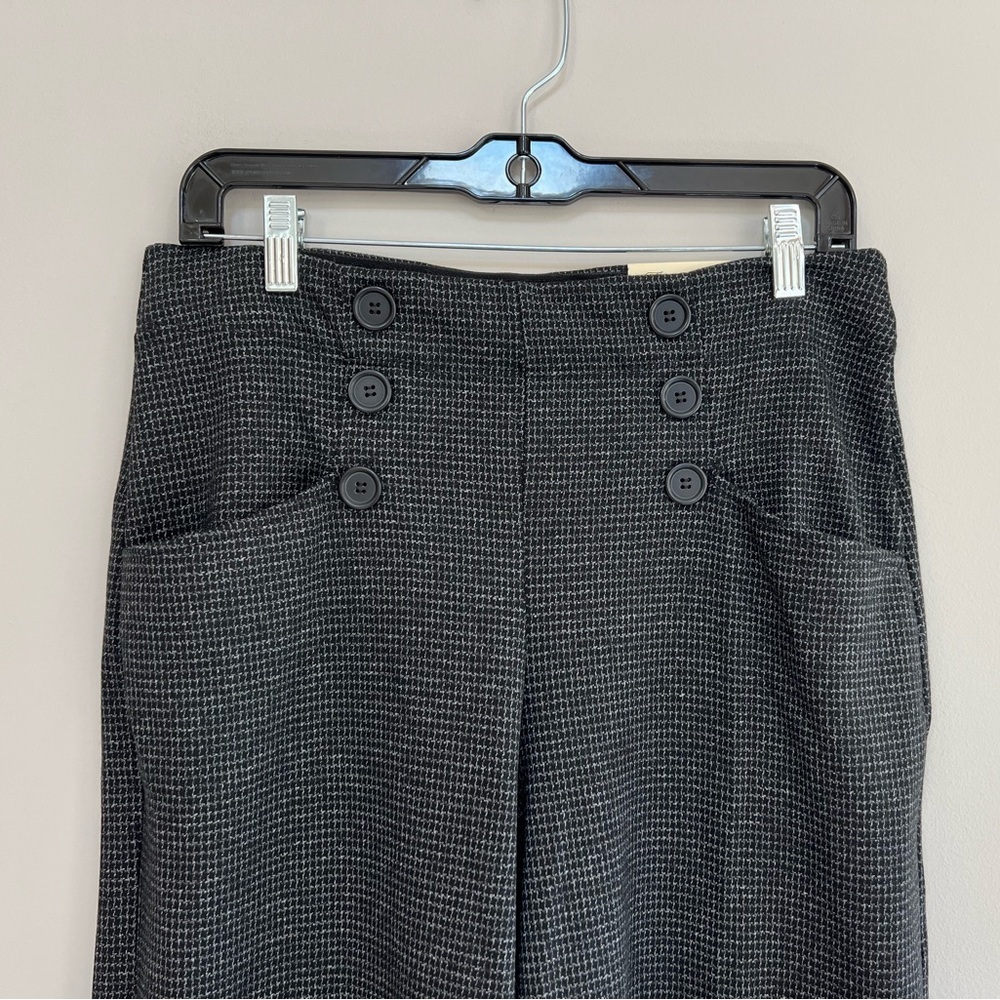 Max Studio NWT Sailor Wide Leg High Rise Pant in Black/ Grey Houndstooth, L - Picture 4 of 12